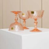 Set of 6 apricot Luminarc Rosaline coupe martini glasses in glass – vintage 1970s France with packaging