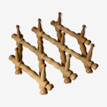 Extendable wooden coat rack with 10 hooks, vintage from the 1970s
