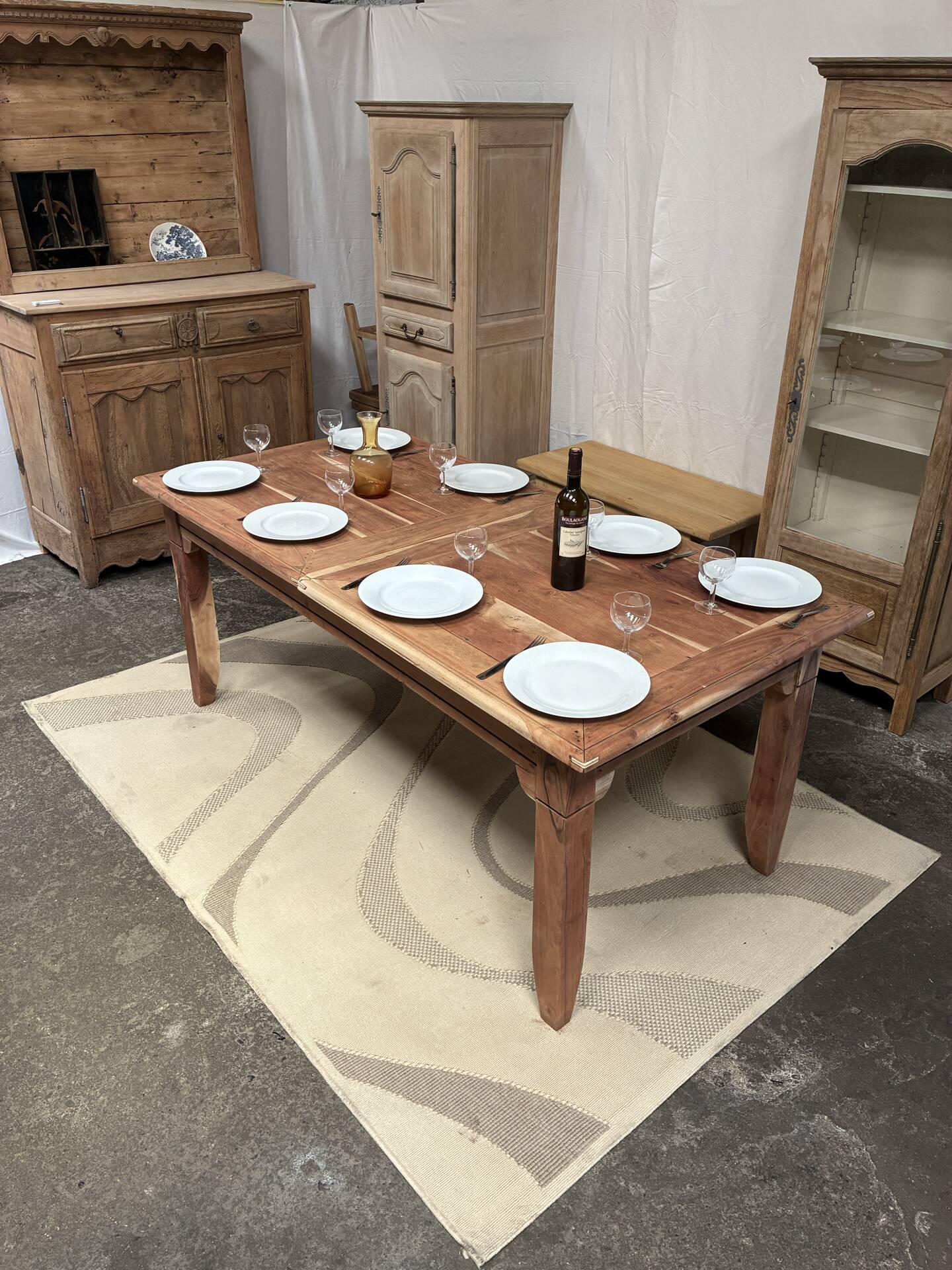 Table de ferme en bois exotique avec rallonges