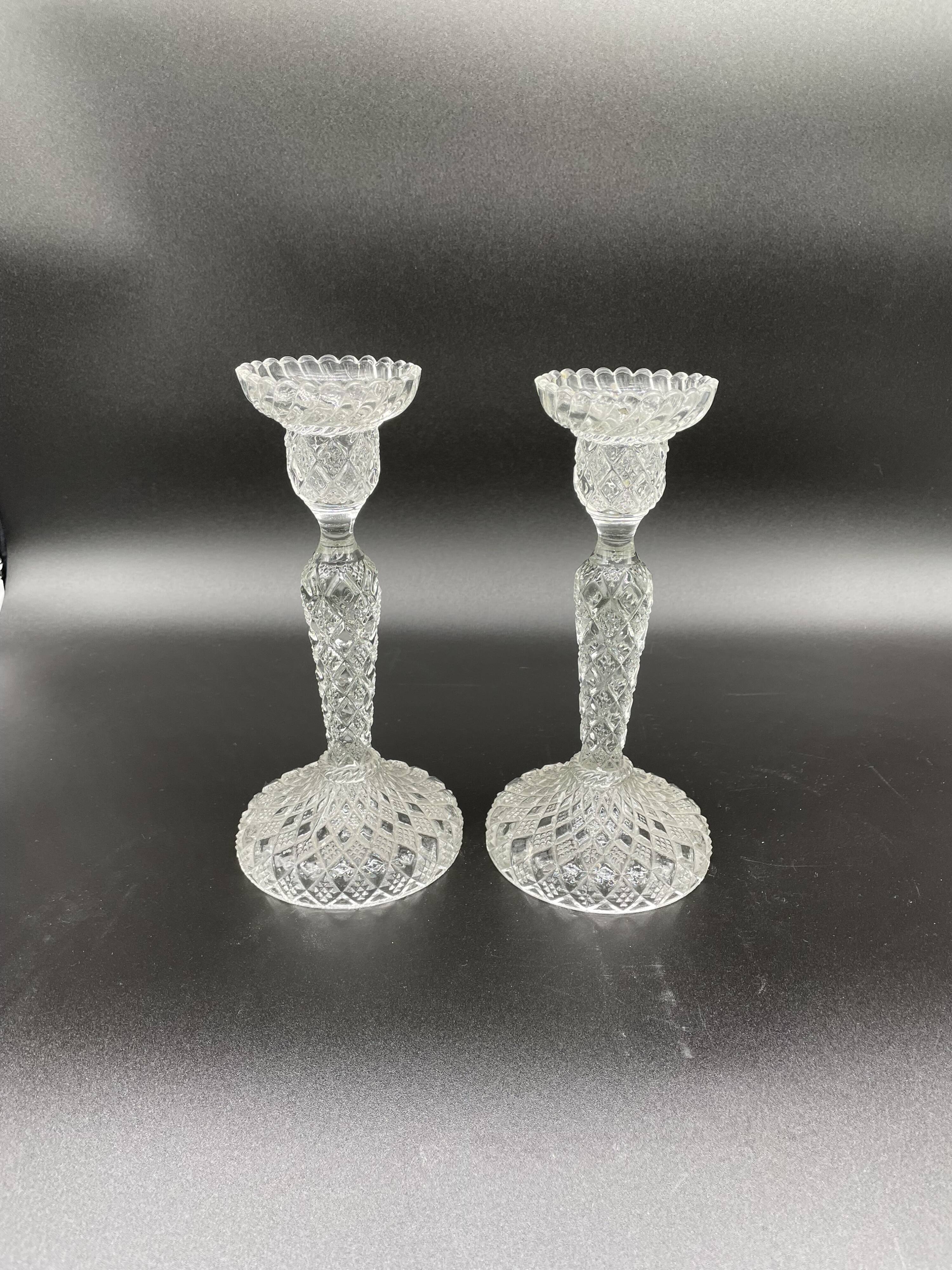 Pair of candlesticks, cut glass