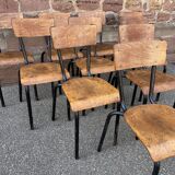 10 chaises d'école en métal et bois, 1960