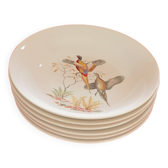 6  Assiettes écuelles Villeroy ey Boch. Motif oiseaux.