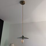 Industrial hanging lamp in green enamelled sheet metal