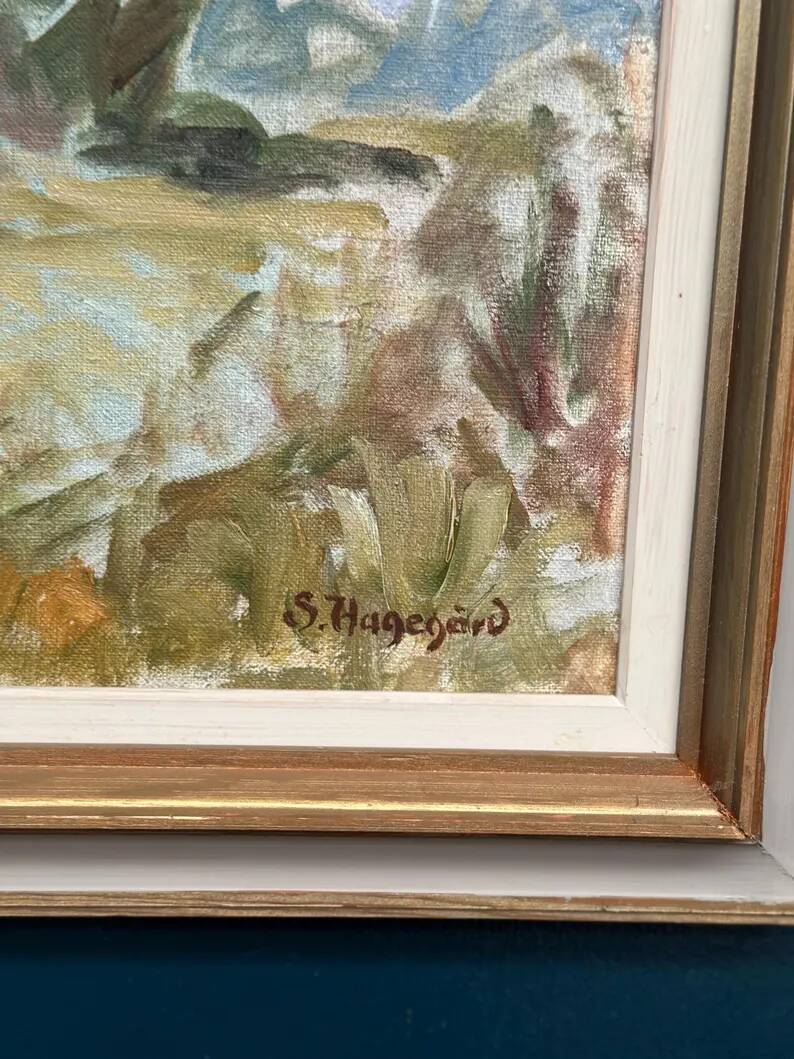Original Swedish Oil on Canvas – “Landscape” by Sigurd Hagegård – Signed – Vintage & Framed – 62 × 53 cm (24.4" × 20.9")