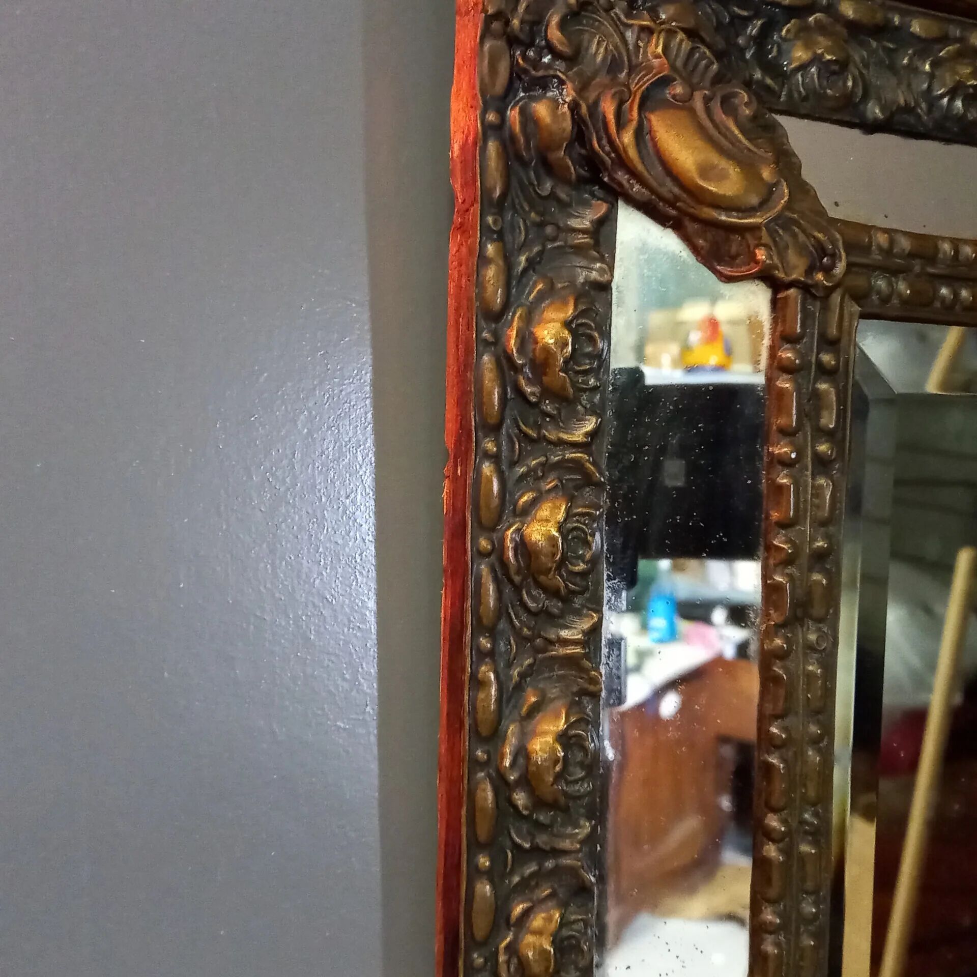 Beaten copper cushion mirror