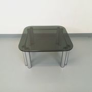 Vintage Italian Space Age square coffee table in smoked glass and chrome metal