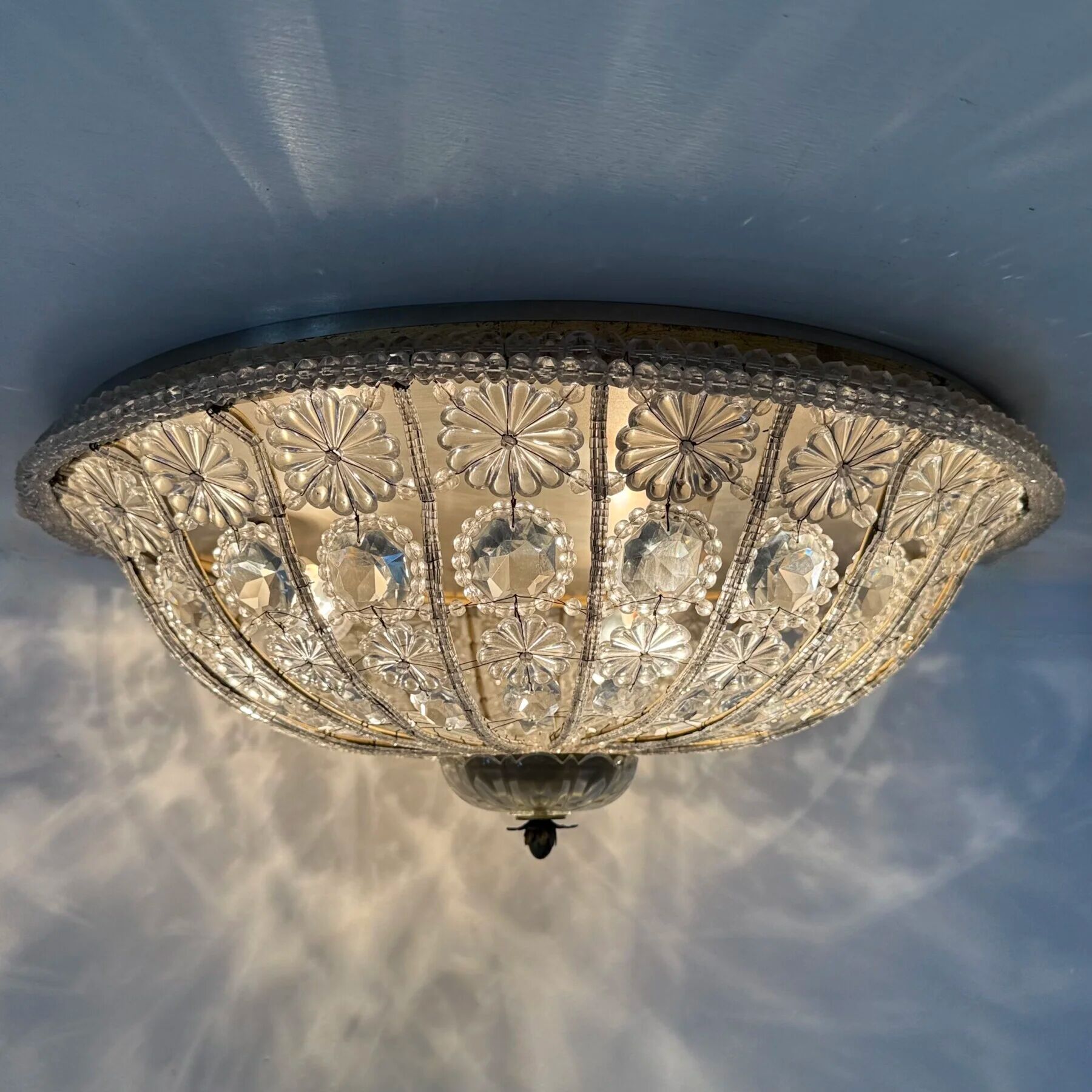 Large crystal Banci Italy ceiling lamp, 1960s