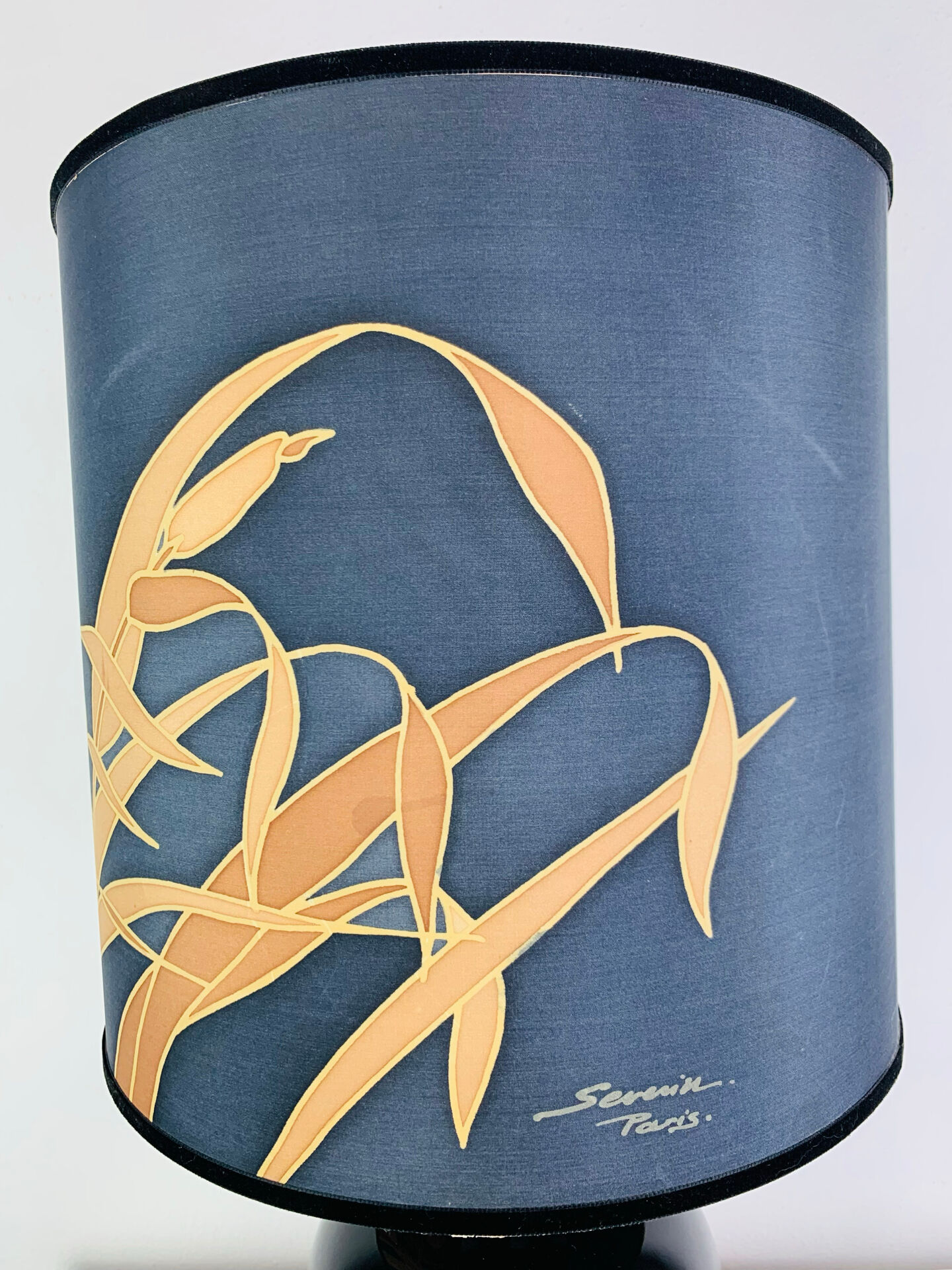 "Fig" lamp, black ceramic and silk shade, 1960s.