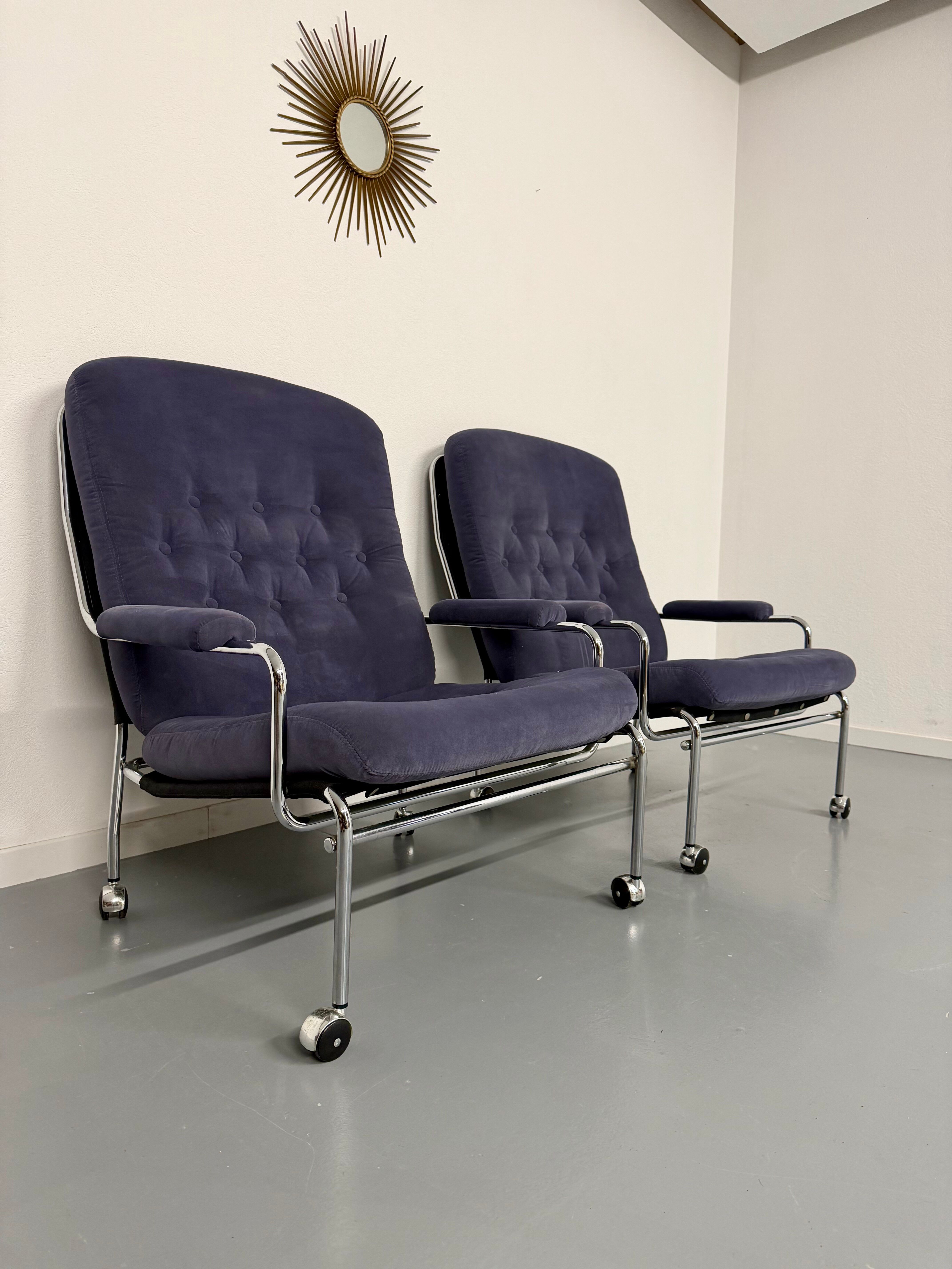 Paire de fauteuils lounge roulette design scandinave Bruno Mathsson