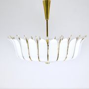 Grand chandelier Rupert Nikoll 27" mid-century brass with leaves, Austria, 1950.