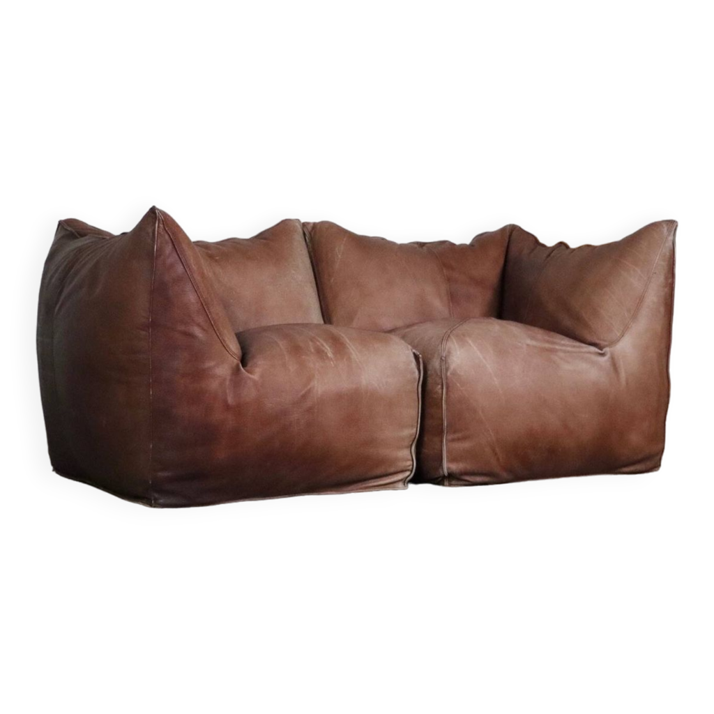 Ensemble Canapé 2 Places + Fauteuil En Cuir Buffle Marron - Salon Cuir Center, Occasion