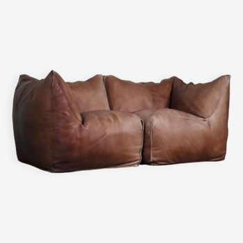 Le Bambole Modular Sofa In Original Light Brown Buffalo Leather By Mario Bellini For B&B Italia, 197