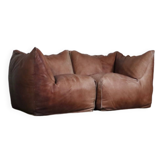 Le Bambole Modular Sofa In Original Light Brown Buffalo Leather By Mario Bellini For B&B Italia, 197