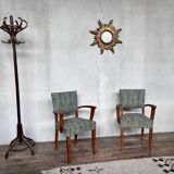 Pair of 50s Bridge armchairs vintage zebra pattern green