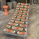 1970 orange pattern / chaise longue / vintage camp bed in metal and fabric