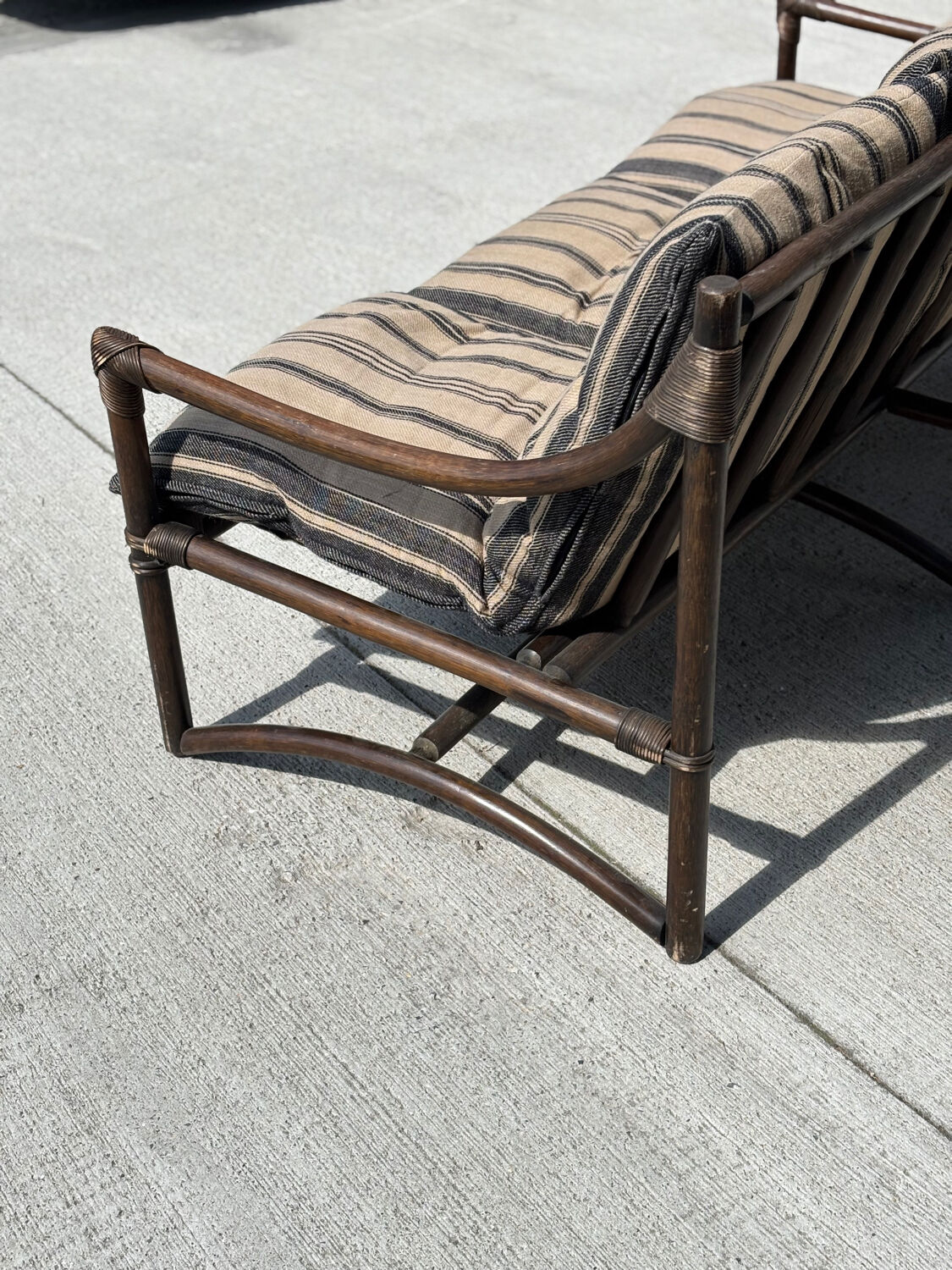 Vintage 3 seater bamboo sofa – bohemian / safari style with cushion