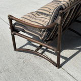 Vintage 3 seater bamboo sofa – bohemian / safari style with cushion