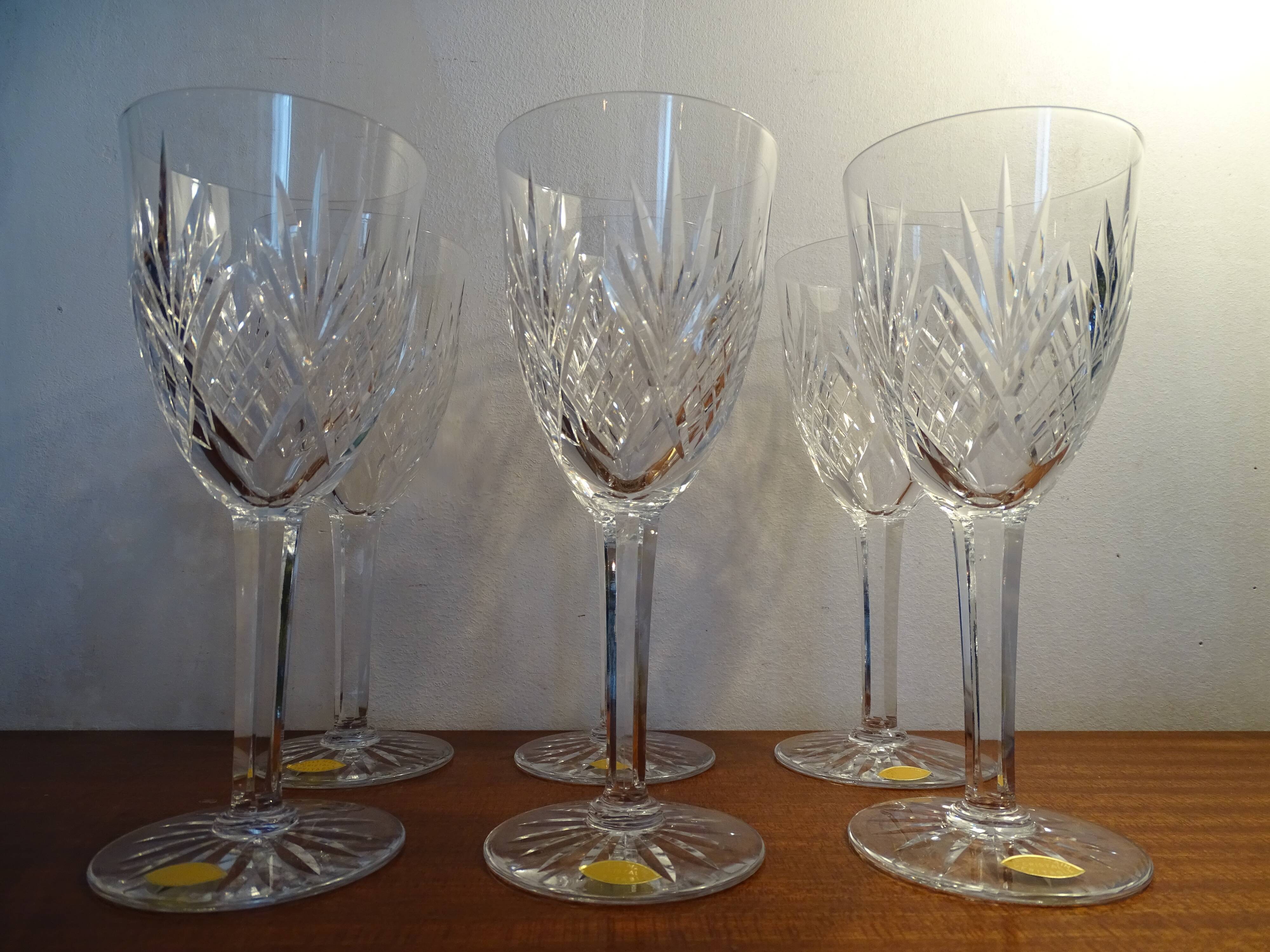 6 antique cut crystal water glasses from Lorraine