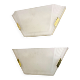 Wall lamps 45cm brass & sandblasted glass, 1970s
