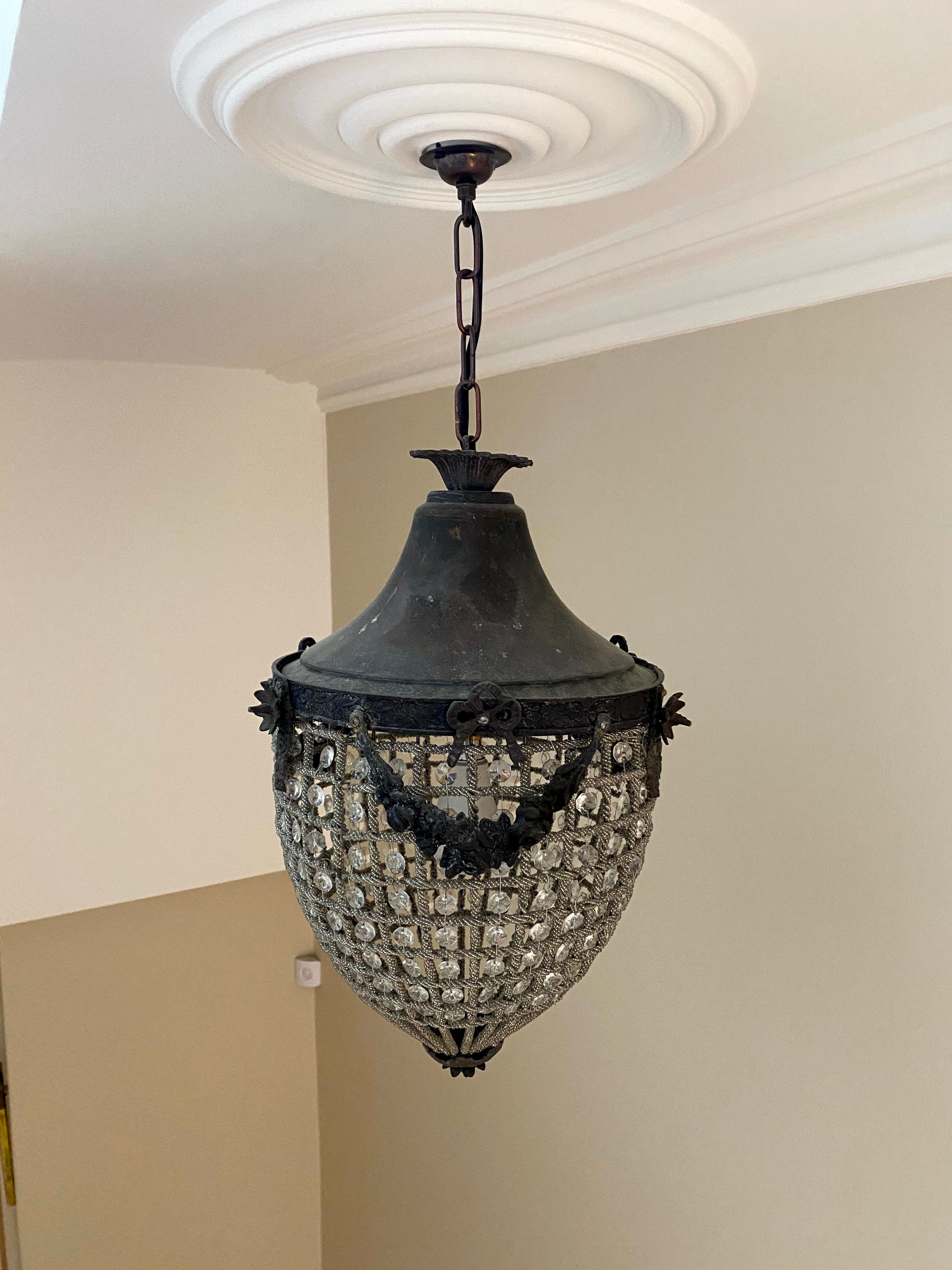Antique Belgium Beaded Acorn Chandelier