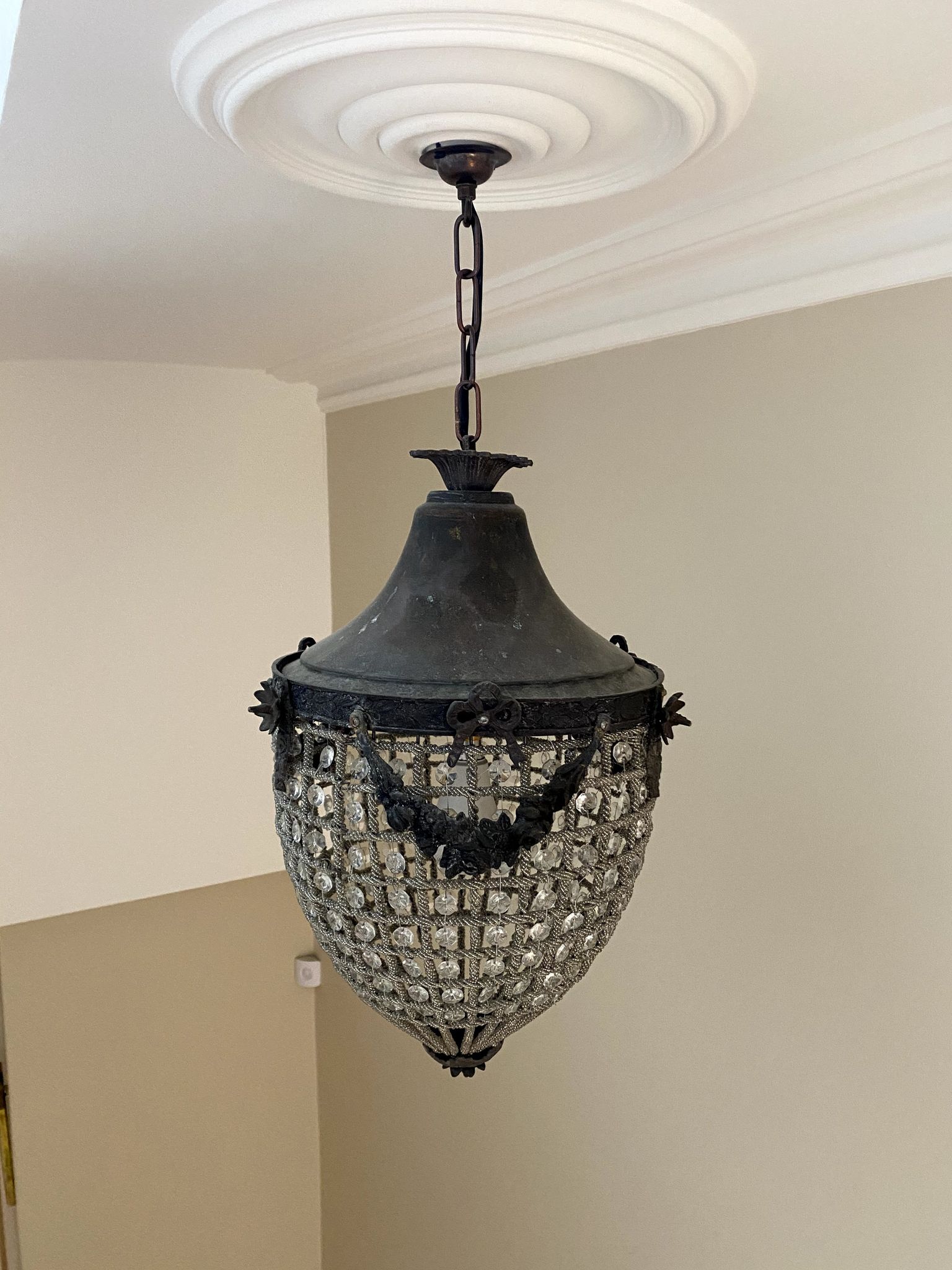 Antique Belgium Beaded Acorn Chandelier