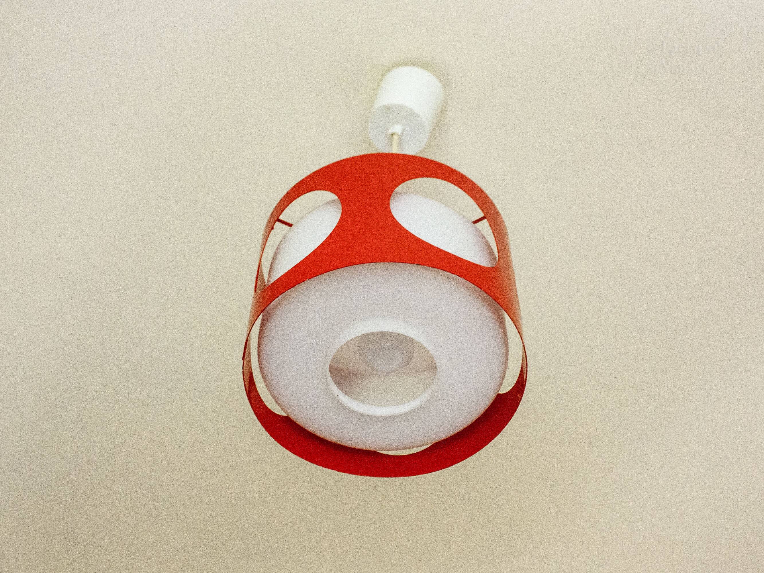 Vintage UFO ceiling light in red metal and white glass