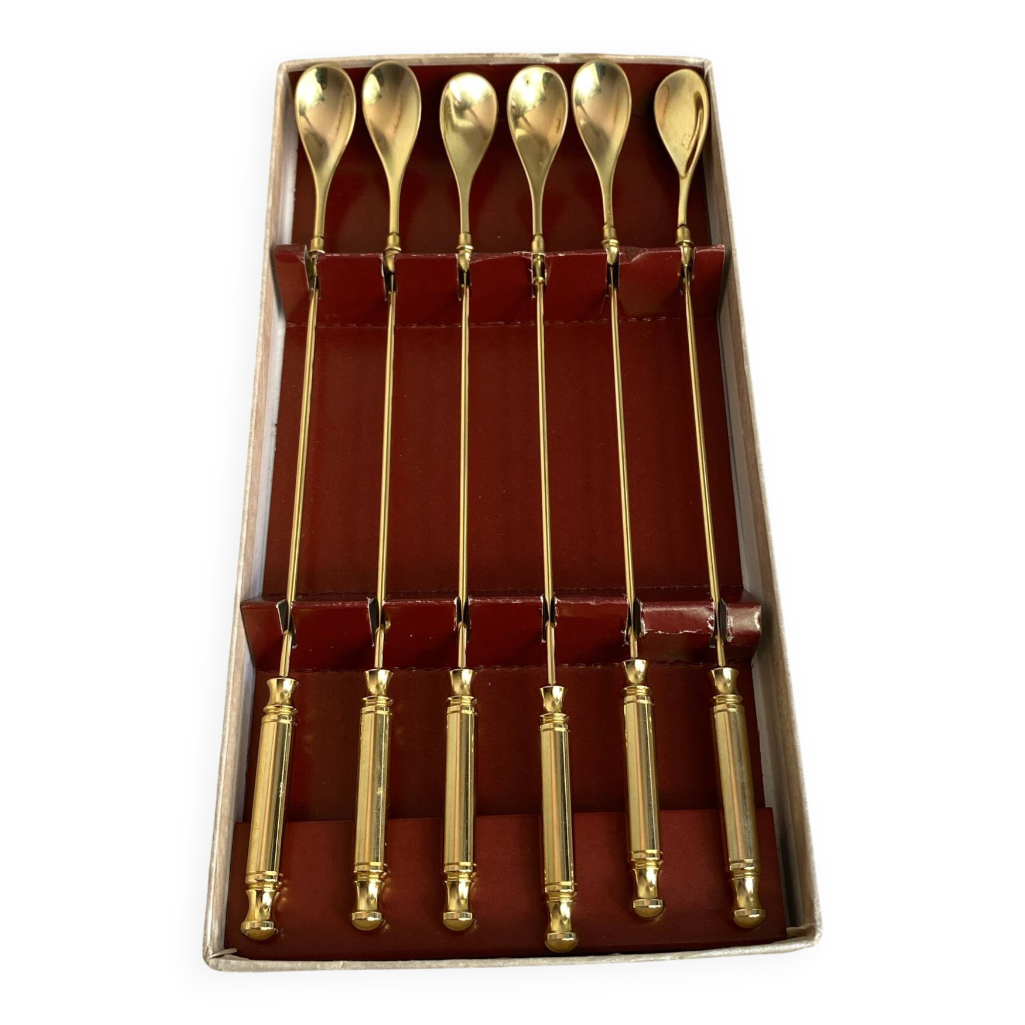 Long coffee or cocktail spoons in gold plating