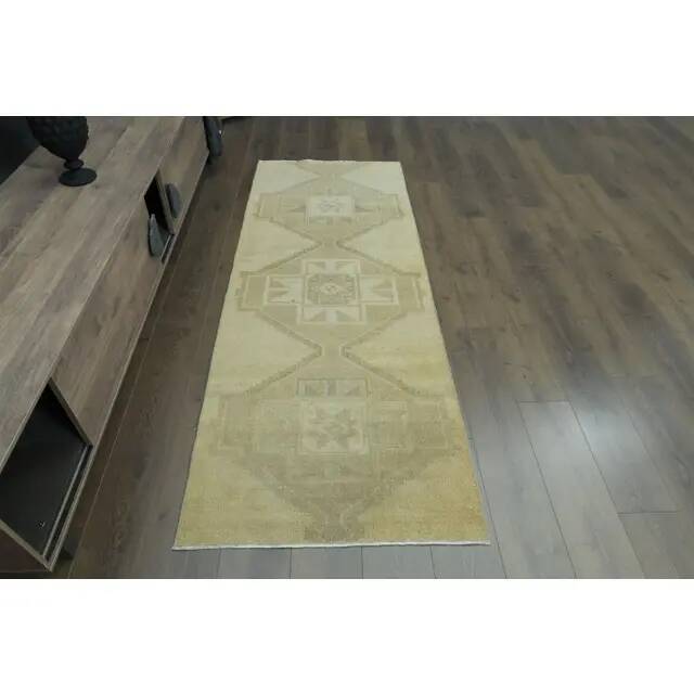 1970s Vintage Turkish Handmade Wool & Cotton Orange Runner Rug 86x230