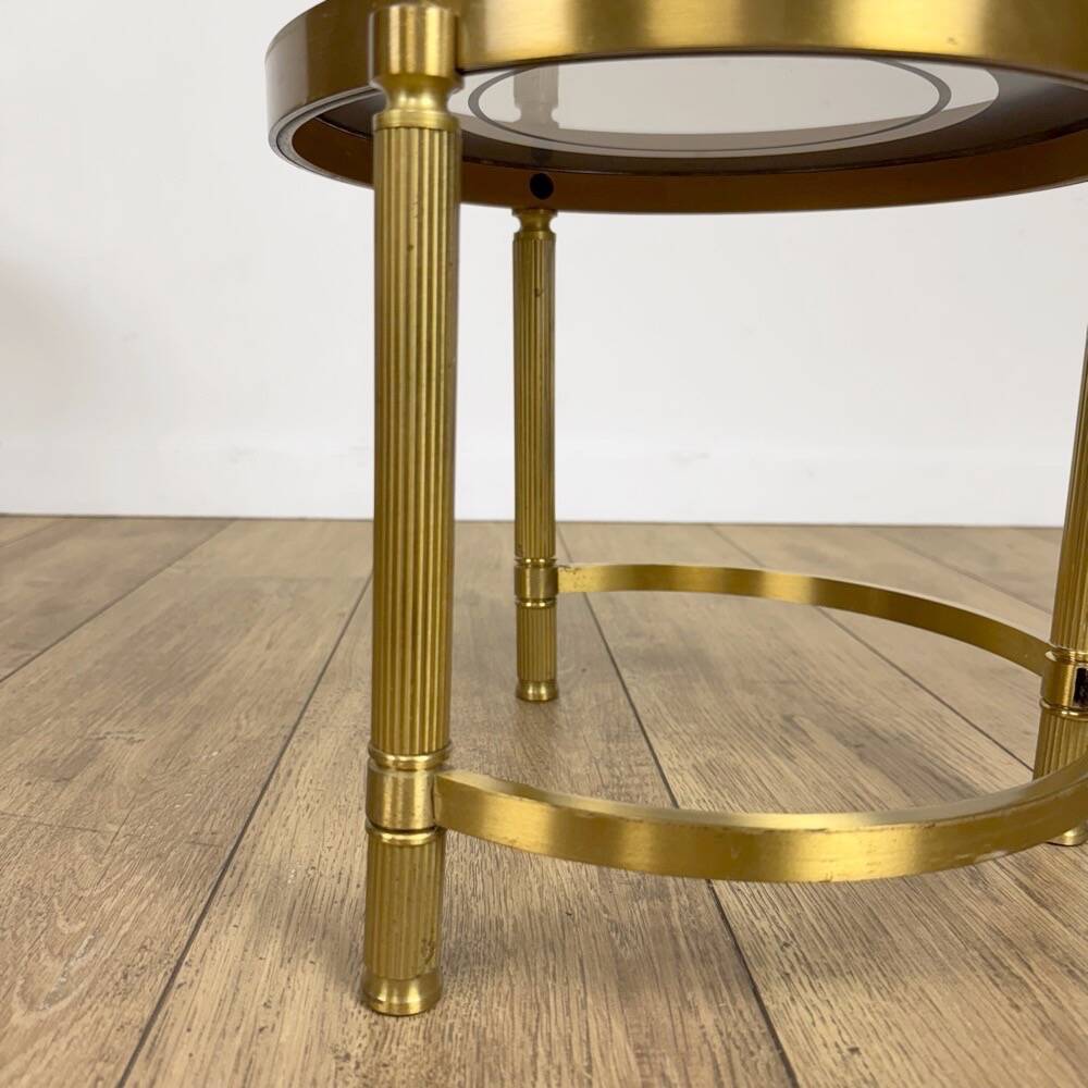 Tables gigognes rondes bronze doré verre fumé vintages