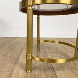 Vintage round nesting tables in gilded bronze with smoked glass
