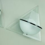 Pair of italian 1980s sconces wall lamps lamperti model illo etched glass and metal