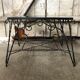 Old Coffee Table Wrought Iron Black & Gold + Tray Ceramic Tiles Vintage