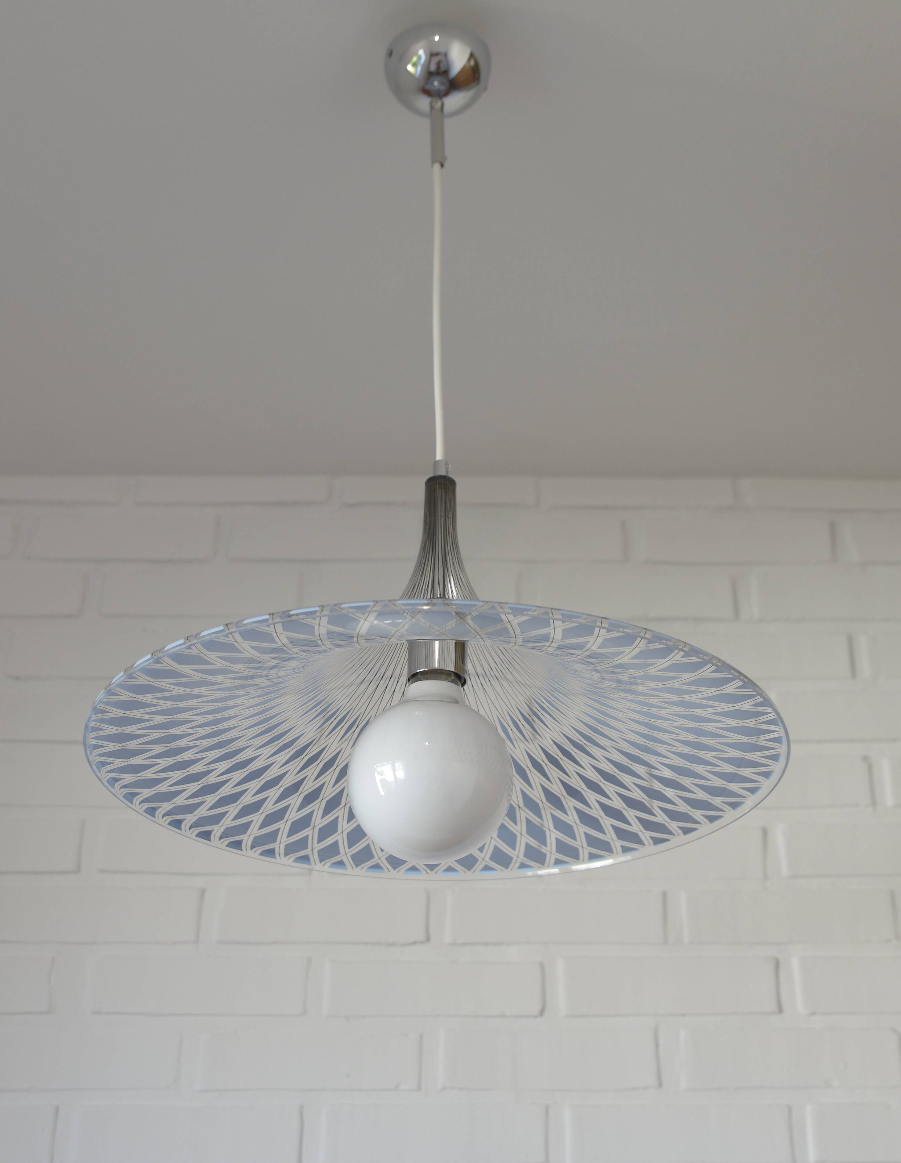 Vintage Trumpet Pendant Lamp Meblo Blue Plastic Hanging Light 1970's