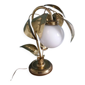 Hollywood Regency style gold metal flower foliage lamp with glass globe