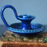 Mid Century Bitossi Aldo Londi Rimini Blue Chamber Candle Holder Painted in Blu