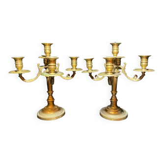 Pair of gilded metal candle holders