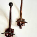 Set of 3 vintage patinated metal coat hooks
