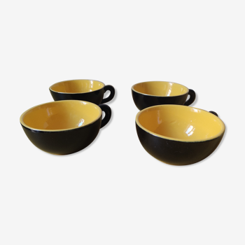 4 jolies tasses noir et jaune années 50