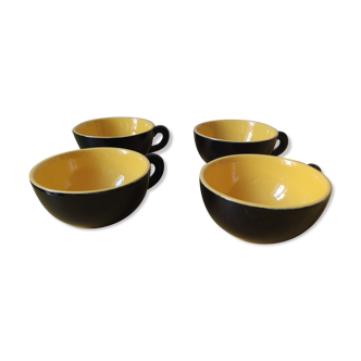 4 pretty black and yellow cups 50s