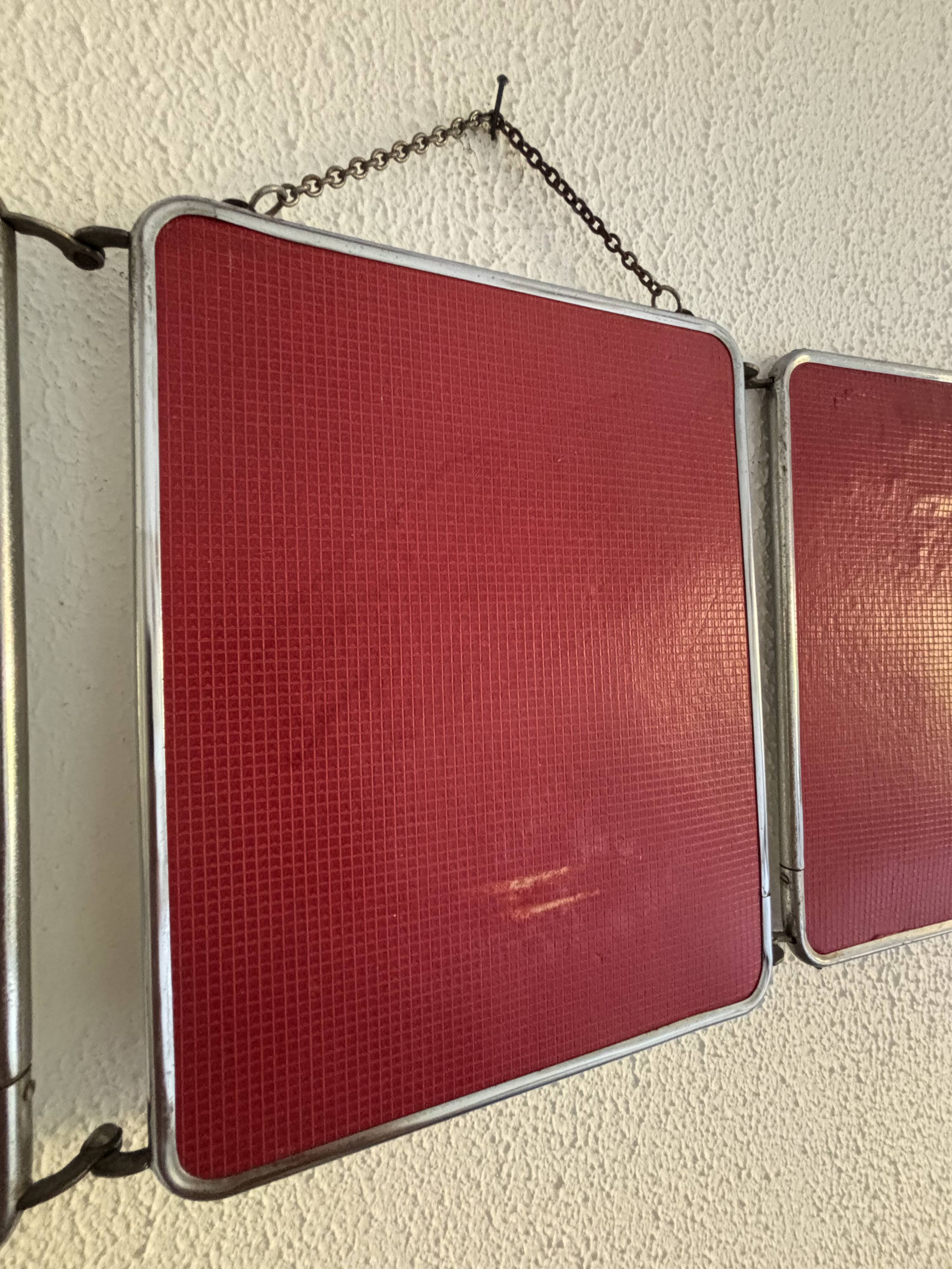 Miroir vintage 1960 triptyque barbier coiffeuse Arpin grenadine - 27 x 69 c