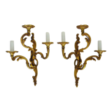 Pair of bronze sconces acanthus leaves with 3 fires Louis XV style