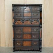 Victorian Wellington chest in figured elm by R Crosby & Son with 160 seal impressions.