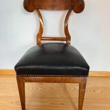 Biedermeier Shovel Chair in Walnut Veneer & Black Leather, Austria, 1820s