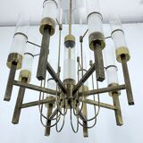 Sciolari, eight arms brass and glass tube chandelier. Italy 1960s