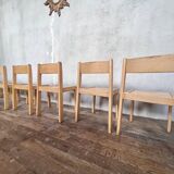 Series of 7 vintage Scandinavian bohemian wooden children's chairs
