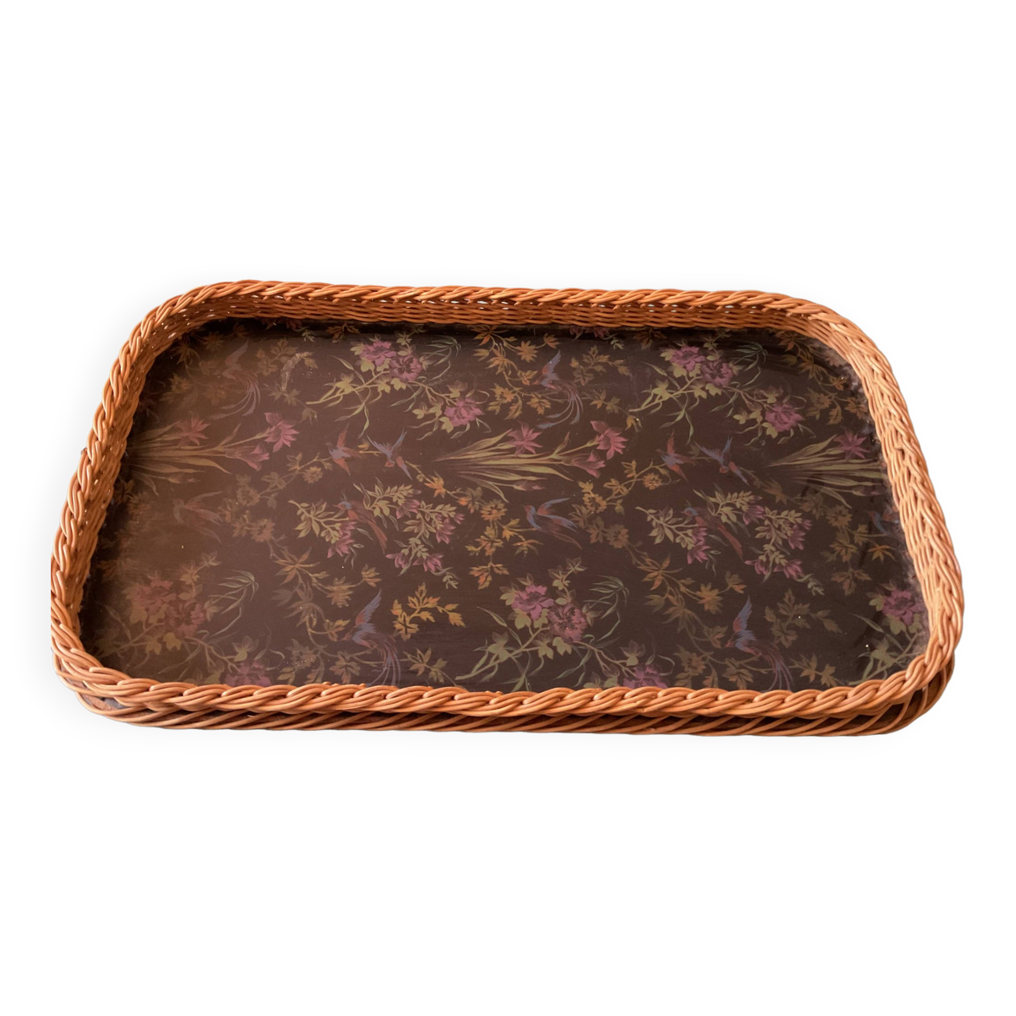 Large wood and wicker tray