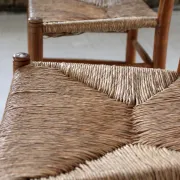 Set of 4 old Dutch oak ladderback chairs with rush seats – 1960s