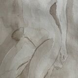 Signed watercolour monochrome painting "Hammam" of a female portrait.