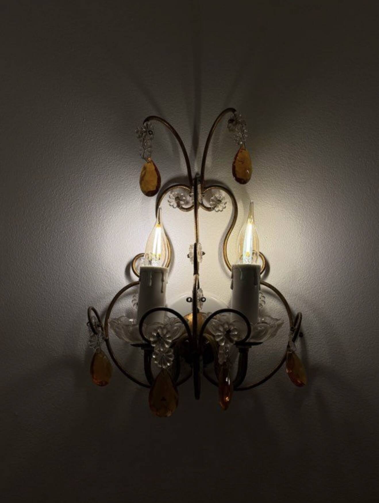2 wall sconces with crystal drops