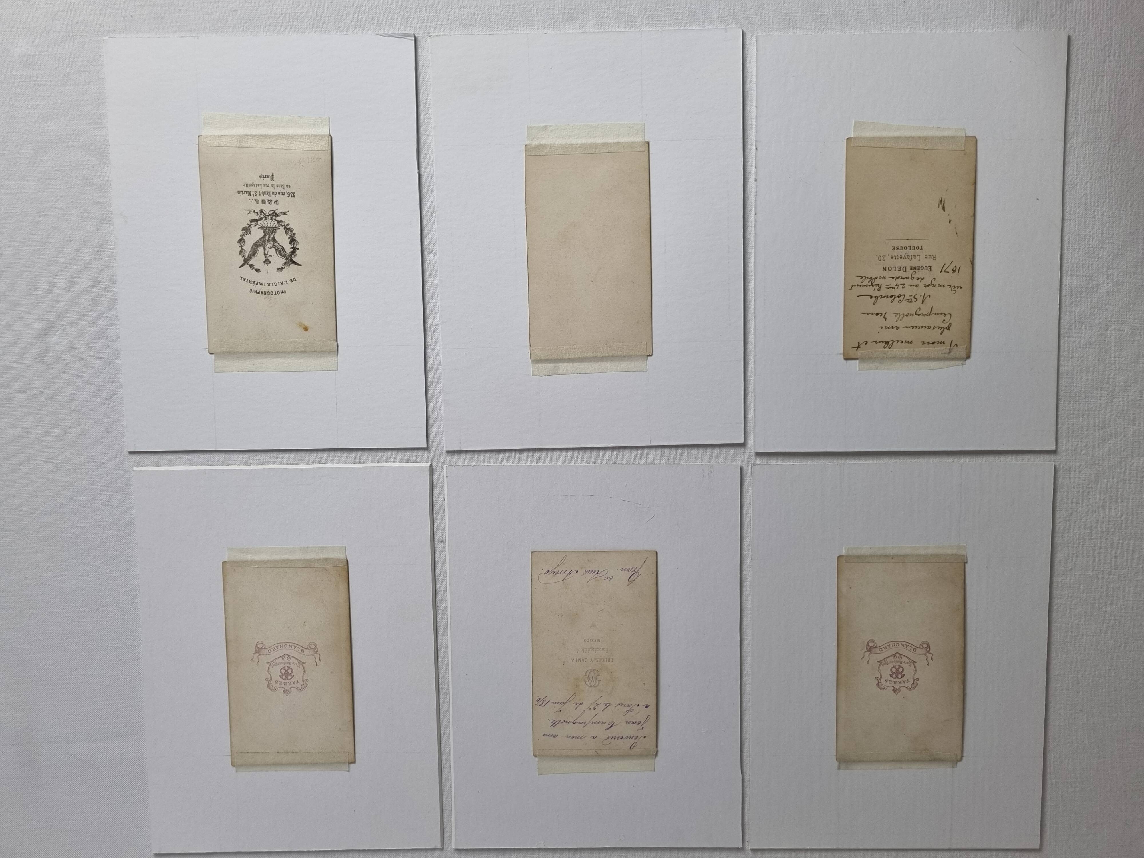 Set of 6 mounted old photographs, 19th century studio portraits
